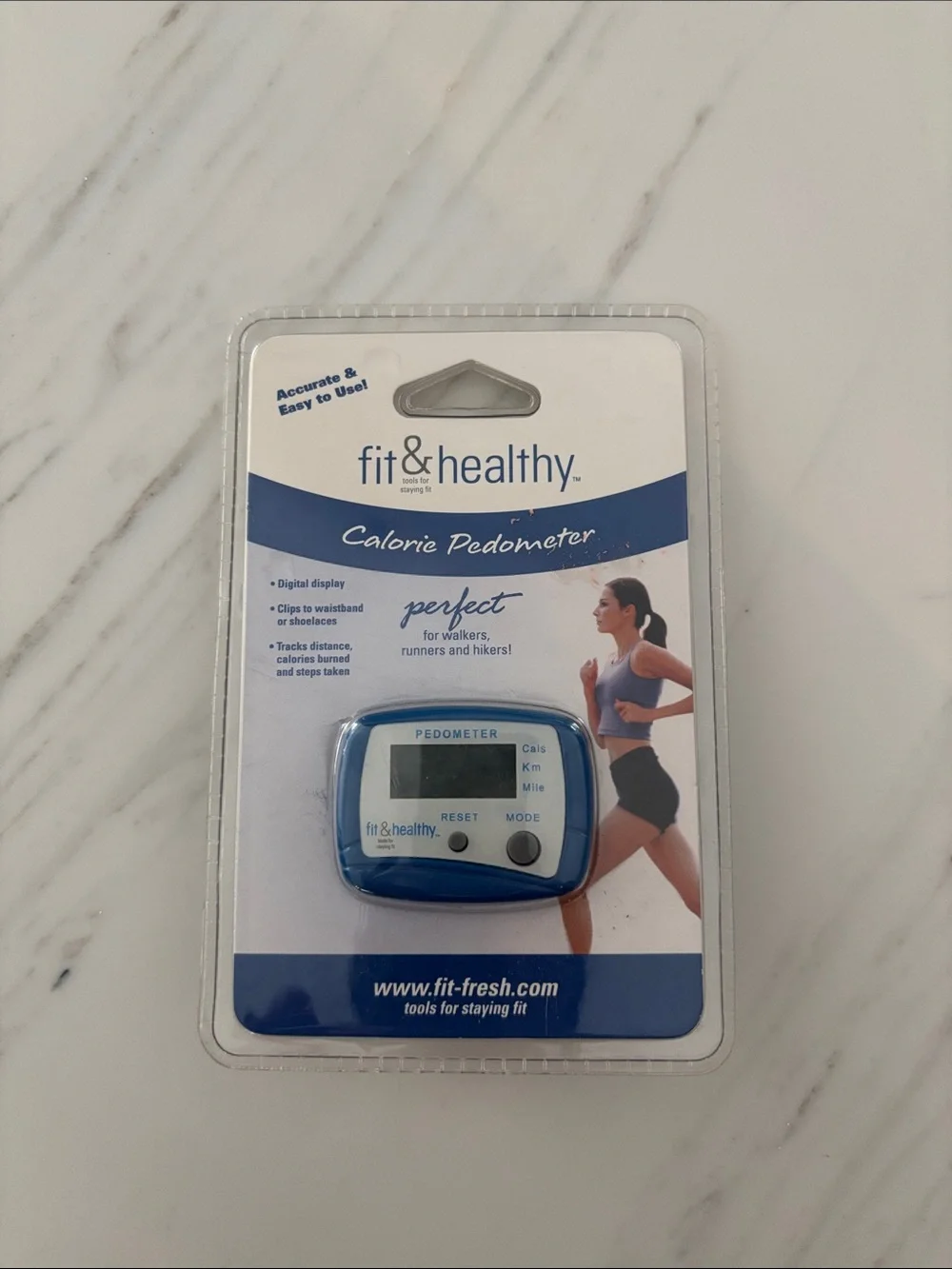 NEW fit & healthy Calorie Pedometer - Blue and White small easy to use
